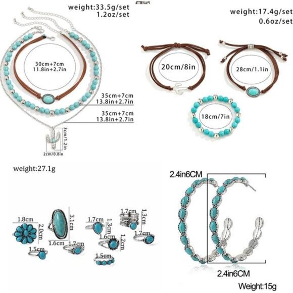 16 Pcs Western Jewelry for Women Bohemian Set, Boho Pendant Faux Turquoise - Picture 3 of 8